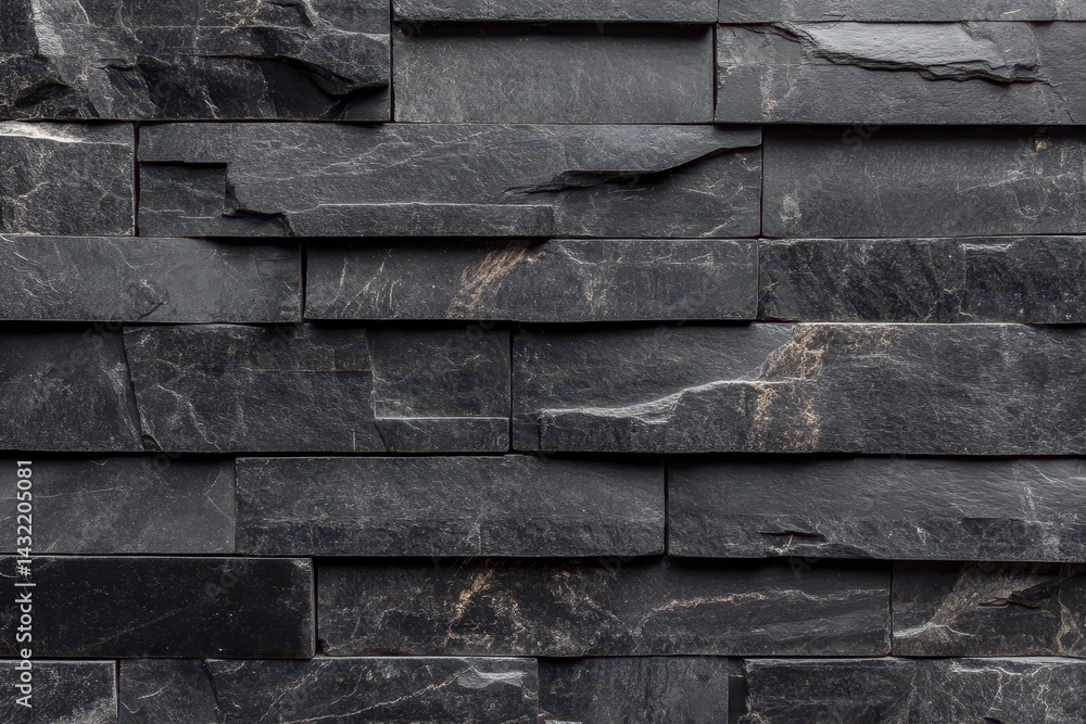 Poster dark gray stone wall cladding. horizontal rectangular stone panels with uneven edges