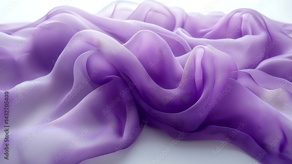 Poster elegant flowing purple silk fabric with soft waves and folds creating abstract curves and graceful m