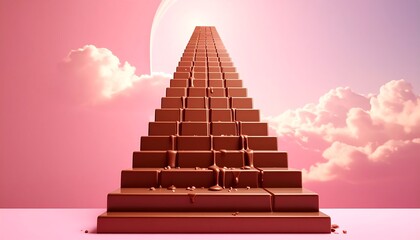 Chocolate Staircase to Pink Sky with Clouds