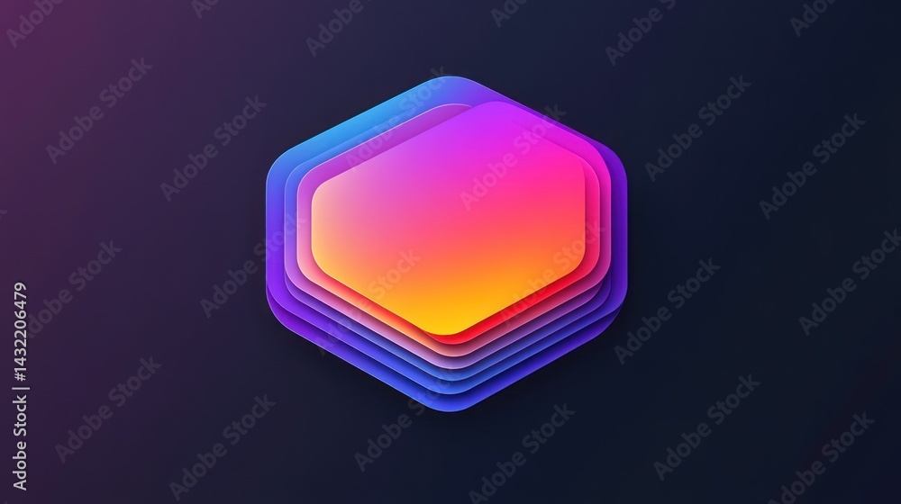 Poster layered abstract shape with vibrant gradient colors on a deep purple background
