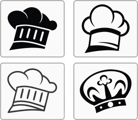 Cook hat Cartoon cooker headwear white cap Isolated headdress of chef restaurant, Four Simple Chef's Hats and Crowns Icons, Collection of Chef Hats Icons