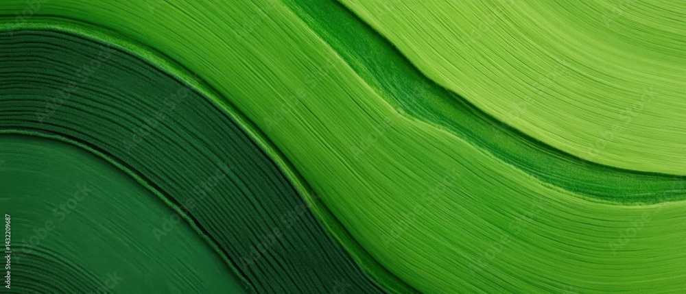 Poster abstract green waves of paint with smooth textures and patterns