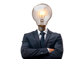 Businessman with light bulb head isolated on transparent background