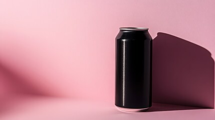 Black soda can on pink background