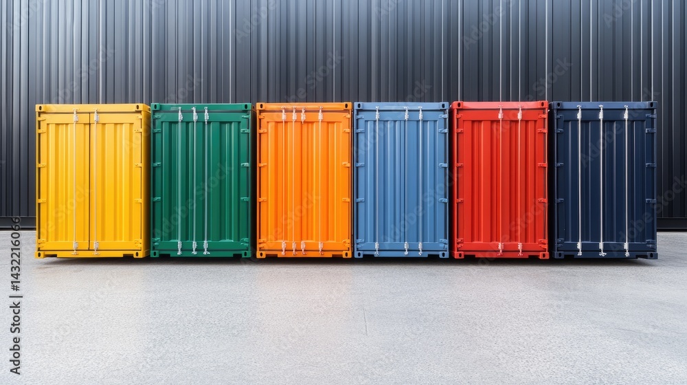 Poster color-coded containers in customs queue at international shipping port