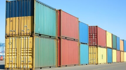 Fototapeta premium Color-coded containers in customs queue at international shipping port