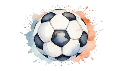 Watercolor Soccer Ball with Orange and Blue Splashes