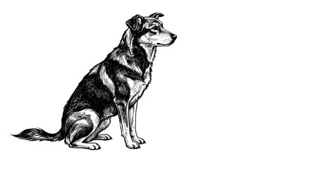 Ink Drawing of a Seated Dog
