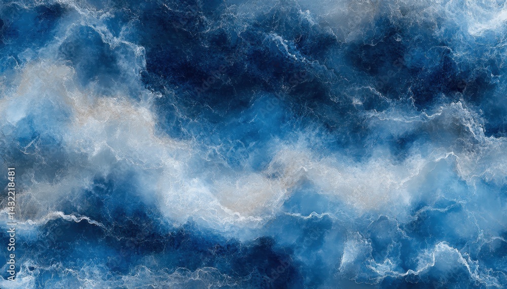 Poster abstract swirling marble texture, deep blues and whites. a mesmerizing blend of colors, creating a s