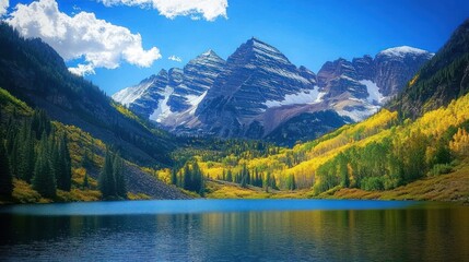 Maroon Bells autumnal lake reflection, Colorado
