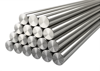 Stacked metal rods silver shiny round bar stock industrial materials