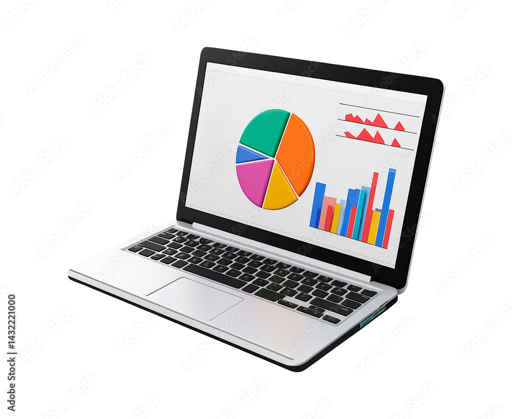 Aufkleber laptop displaying colorful graphs and charts isolated on transparent background