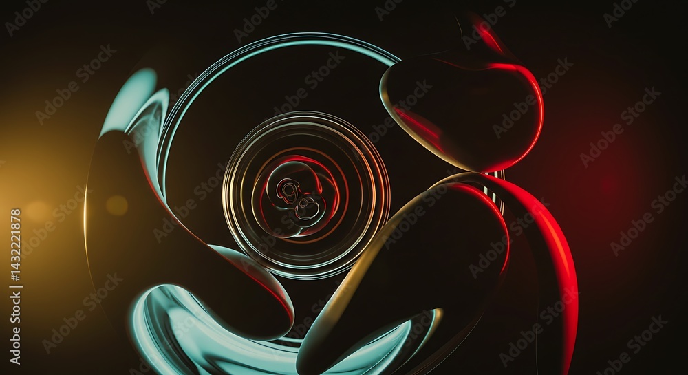 Poster Abstract Metallic Forms with Circular Element and Lighting Effects