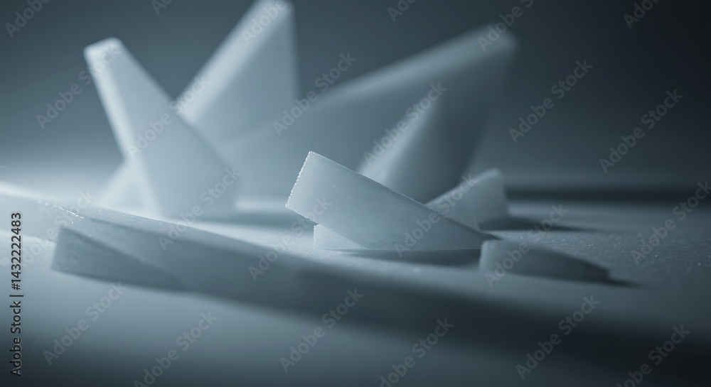 Poster abstract white triangles arranged on surface with light