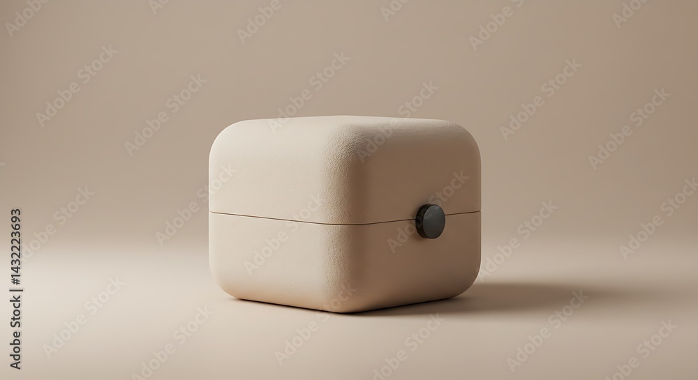 Poster closed box with button on beige background for product display