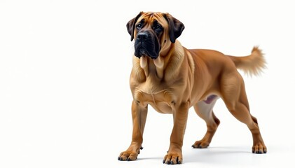 Fototapeta premium Majestic mastiff, powerful stance, white background, calm, eyes