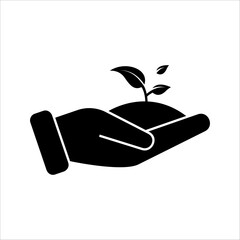 Hand with plant. ECO friendly icon. Plant in hand. Hand holding plant. ECO world. Ecological concept icon. EPS 10
