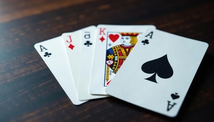 Obraz premium Playing cards arranged in an ace high sequence , four, game, clubs