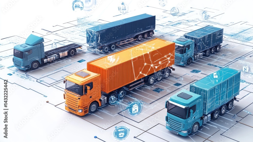Poster network of digital devices displaying synchronized supply chain software platforms
