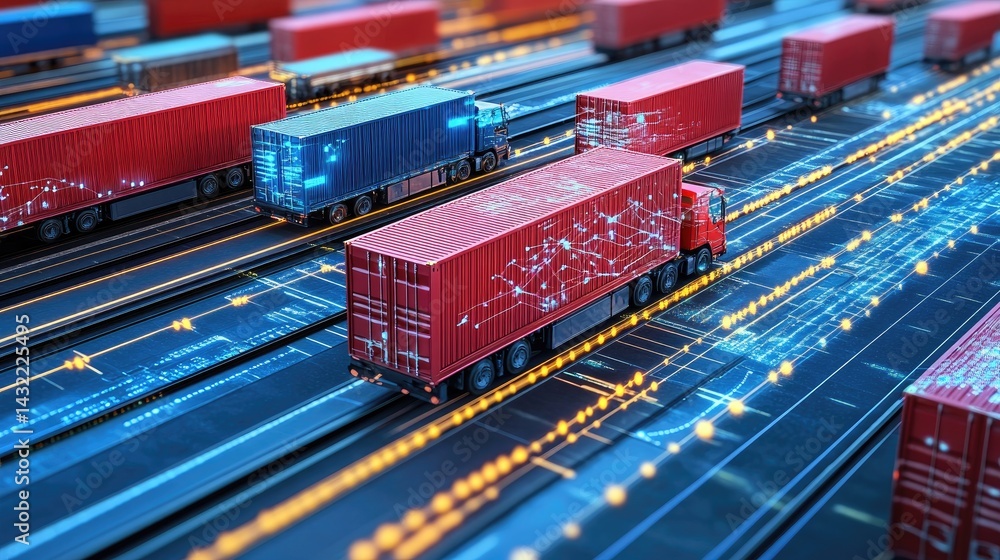 Poster network of digital devices displaying synchronized supply chain software platforms
