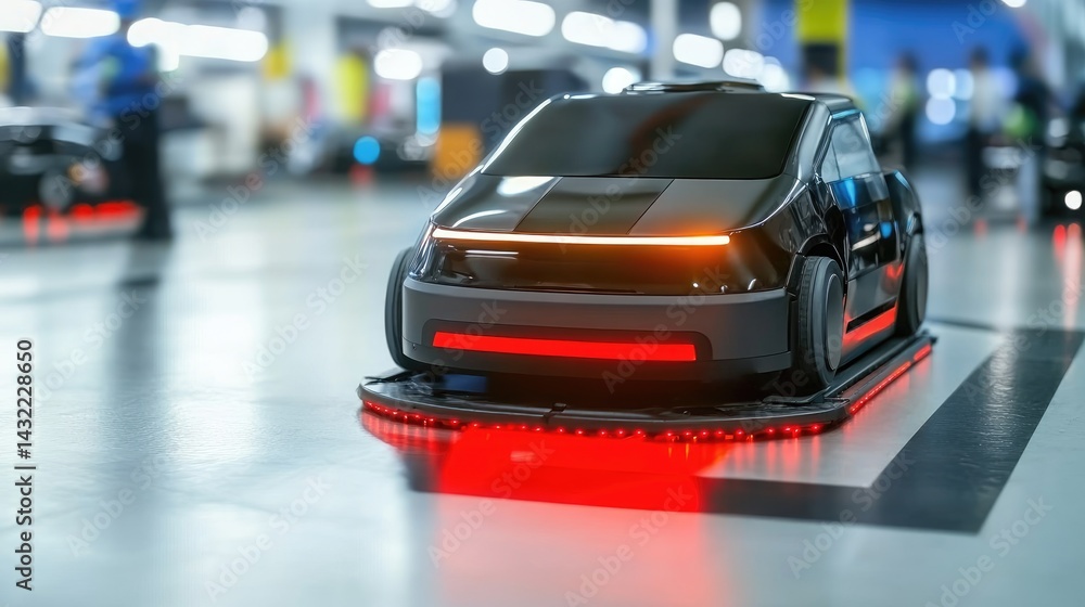 Poster smart logistics center featuring autonomous delivery robots in action
