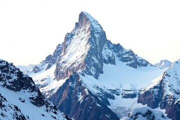 Fototapeta premium Snow covered mountain peak, dramatic texture on stark white background, natural beauty, cold, view