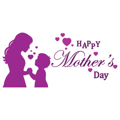Happy Mother’s Day Silhouette Design – Floral Mom and Child Illustration with Elegant Typography