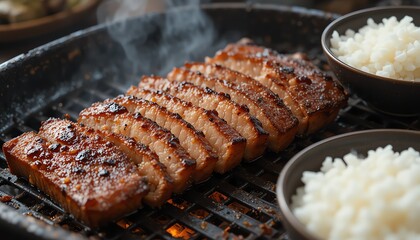 Grilled Pork Belly with Rice for Food Catering