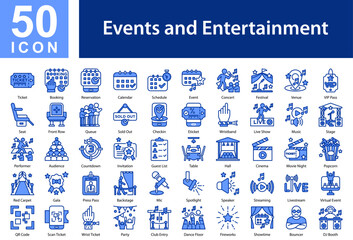 Events and Entertainment Icon Collection and Symple Concept mixed blue color