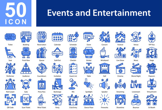 Events and Entertainment Icon Collection and Symple Concept mixed blue color