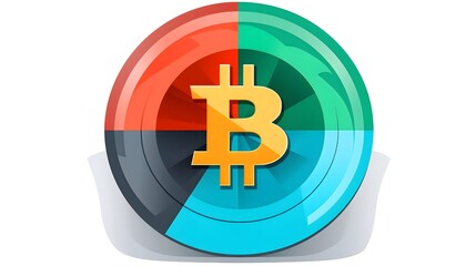 Fototapeta premium Bitcoin pie chart raster icon in flat graphic style for financial reports and investment analysis
