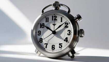 Classic Silver Alarm Clock with White Face and Roman Numerals