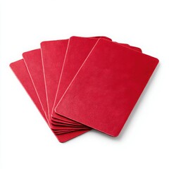 Red cards fanned out, stacked isolated on white background