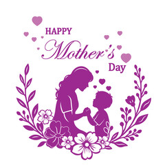 Happy Mother’s Day Silhouette Design – Floral Mom and Child Illustration with Elegant Typography