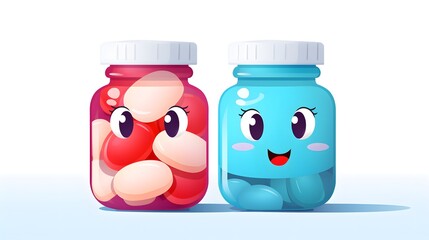 Obraz premium Playful and charming medicine bottle dispensing pills on white background