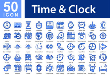 Time & Scheduling Icon Collection and Symple Concept mixed blue color