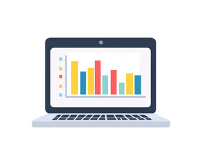 Illustration of a laptop displaying a bar graph isolated on transparent background
