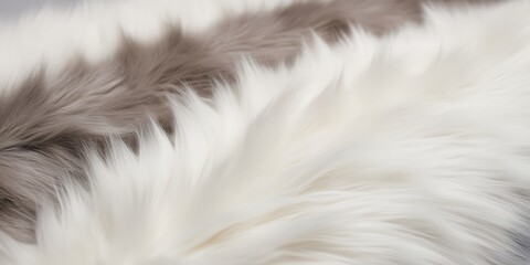 Close-up texture of luxurious soft white animal fur with subtle black stripes, creating a plush and elegant surface ideal for fashion design, home decor, or cozy winter background use

