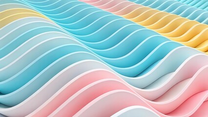 Abstract 3D waves of soft pastel gradients flowing across a seamless background, ideal for text overlays and motion intro screens..