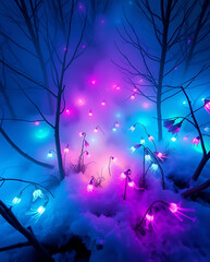 Fototapeta premium beautiful bluebells flower on the icy background, created by generative ai