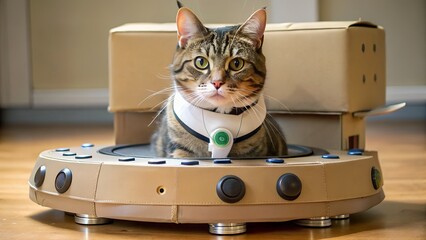 Cat Riding Roomba Dressed as Spaceship &ndash; Cardboard Costume Fun