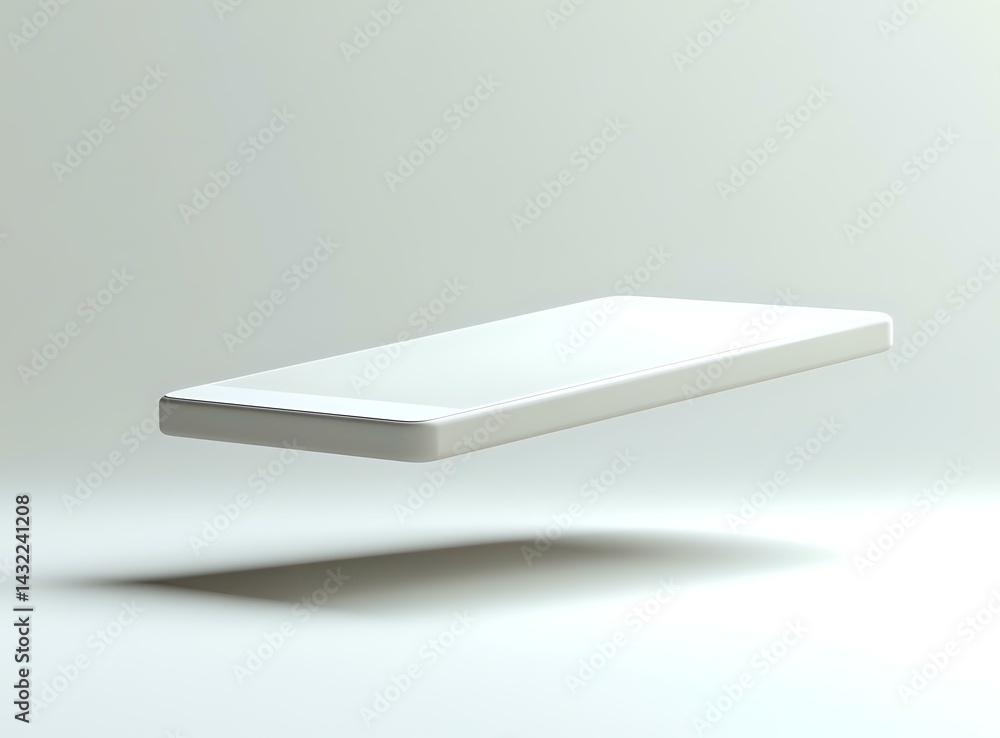 Poster minimalist white smartphone mockup floating in air casting soft shadow on light background, isolated