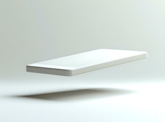 Minimalist white smartphone mockup floating in air casting soft shadow on light background, isolated design element for technology presentations.