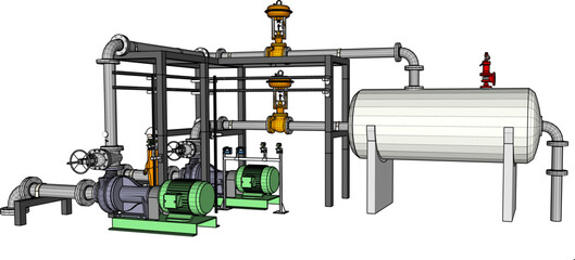 vector sketch illustration of industrial machine design for factory 