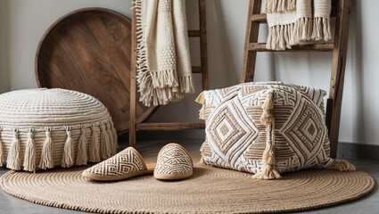 A brown cowboy hat and shoes rest on a wood table, a still life evoking natural relaxation
