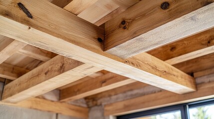 Natural Wooden Beams Ceiling Rustic Interior Design Architecture Beams Wood Texture Home Improvement Construction Project Natural Light Brown Wooden  