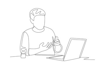Patients asking doctors for drug dosages online. Telehealth concept one-line drawing