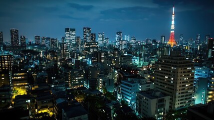 Obraz premium Long exposure of Tokyo expressway lights forming streaks through urban canyons