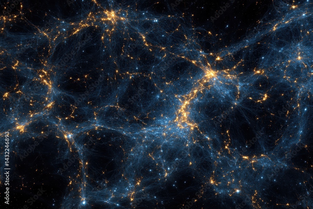 Poster cosmic web, a vast network of filaments and clusters of galaxies, a complex structure of the univers