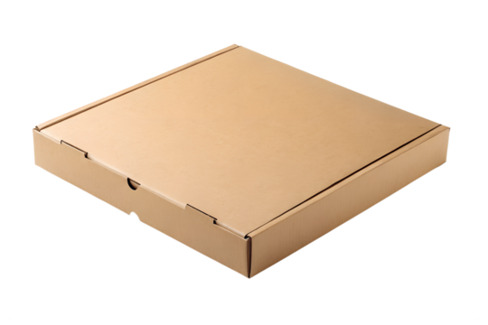 Pizza box, brown cardboard isolated on transparent background